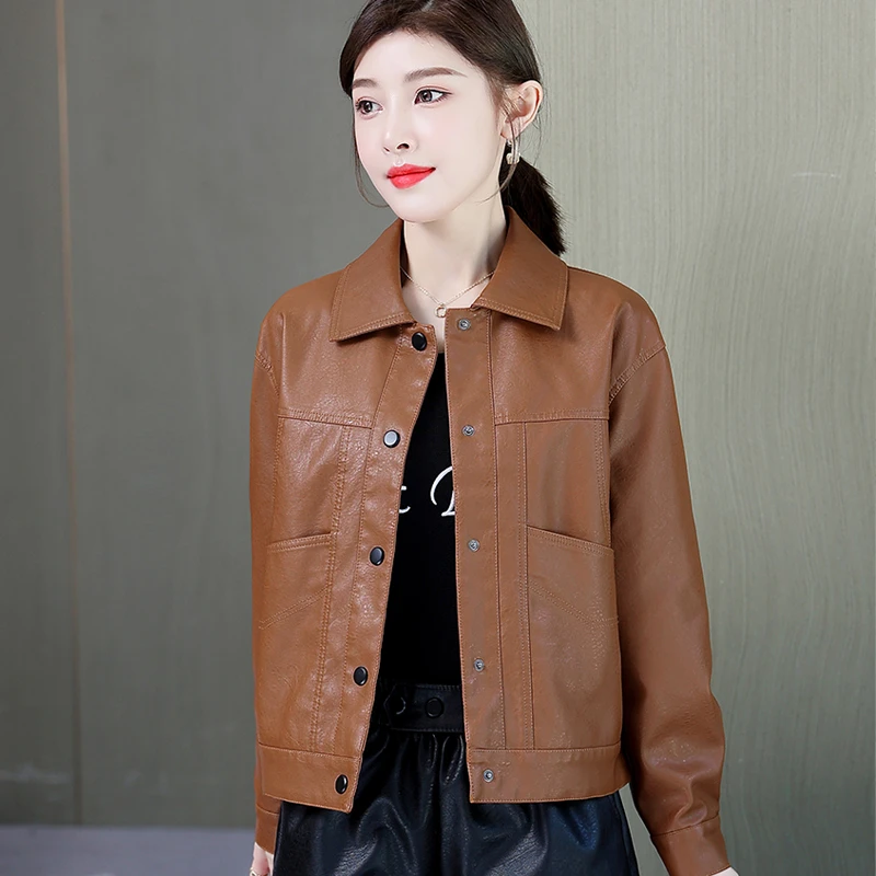 2024冬季女皮衣加绒外套时尚百搭女神外套休闲显瘦洋气