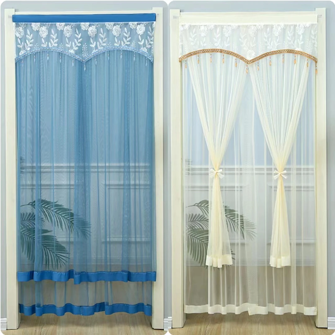 夏季防蚊防蝇免打孔双纱伸缩杆魔术贴门帘女生卧室隔断装饰帘珠帘