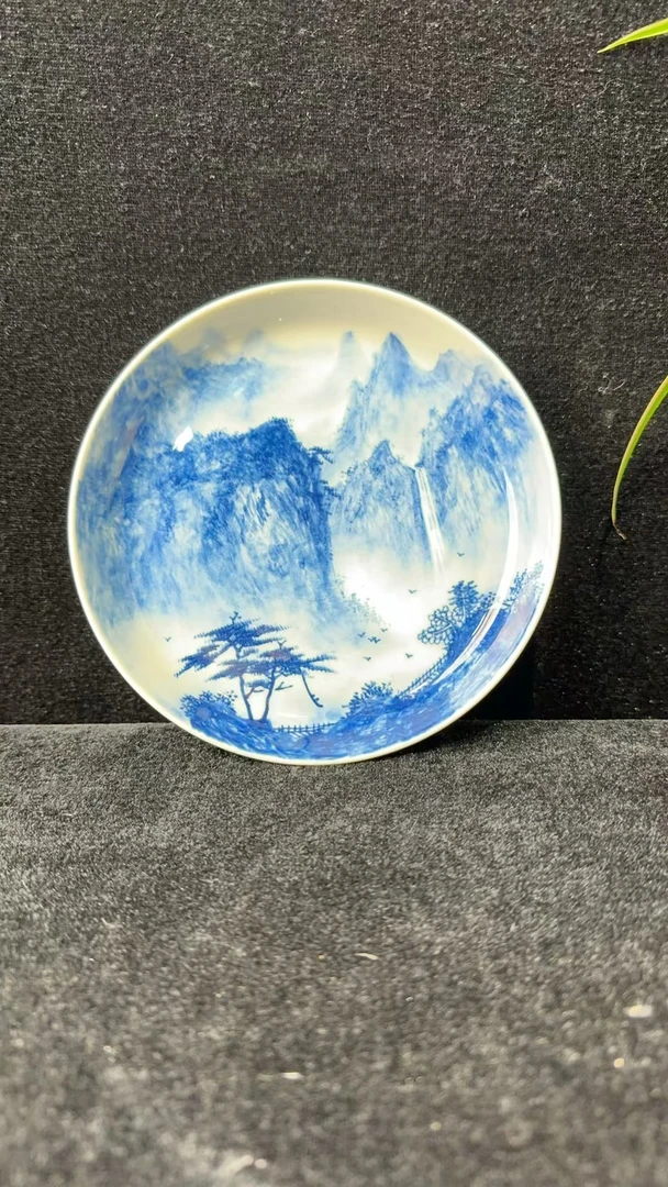 景德镇高温陶瓷青花山水小茶盘