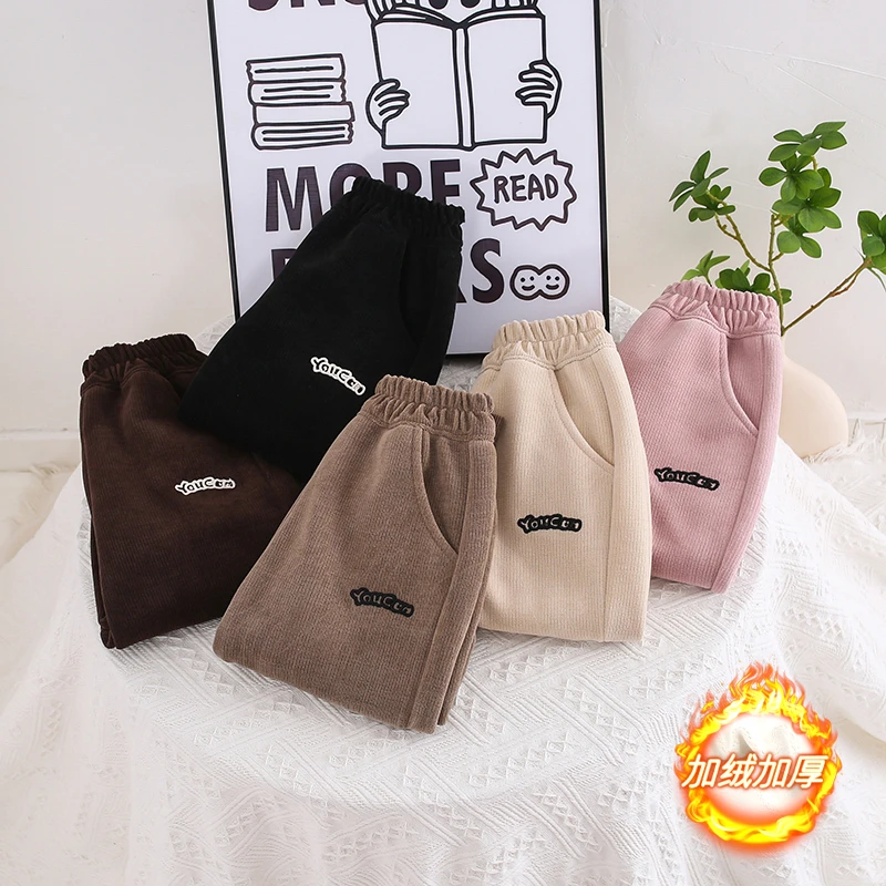 儿童裤子男童女童一体绒加绒加厚韩版宽松宝宝裤子休闲裤洋气外穿