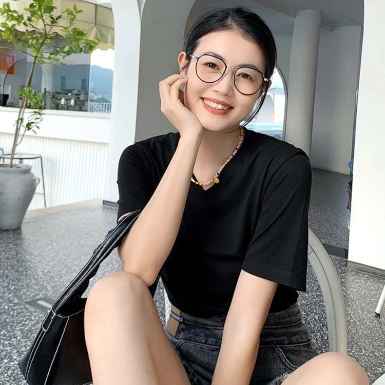 美洋MEIYANG【高能感】 天丝醋酸T恤 柔软顺滑圆领百搭夏V领短袖
