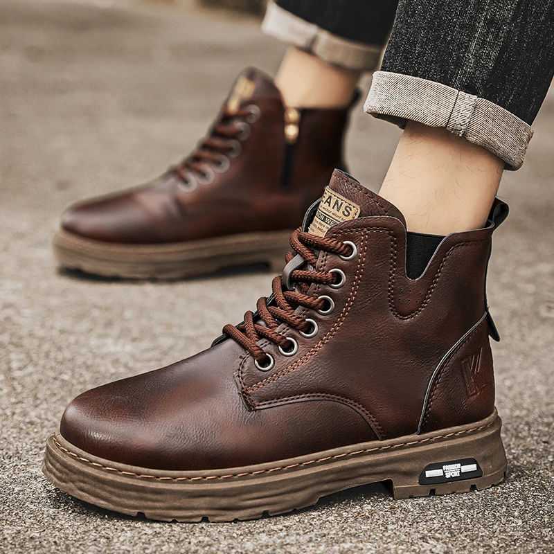 大码4546马丁靴男冬季加绒保暖侧拉链工装户高帮复古爆款2024新款