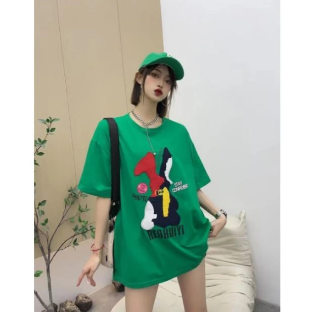 欧货设计感兔子短袖T恤女