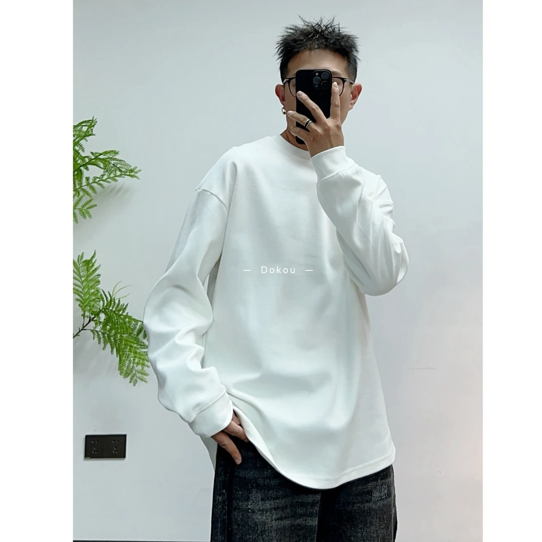 梁叔-秋冬必备重磅T侧面帅气燕尾落肩宽松百搭长袖T608