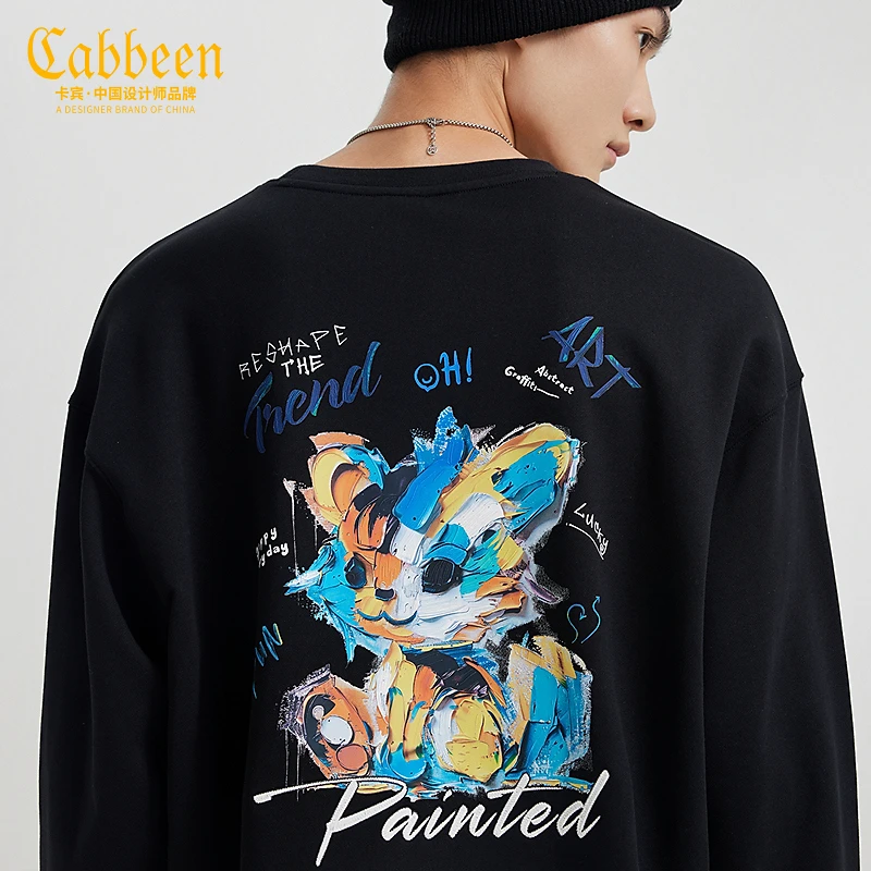 卡宾男装 340G重磅卫衣秋新款小狐狸宽松潮流圆领长袖3244164033