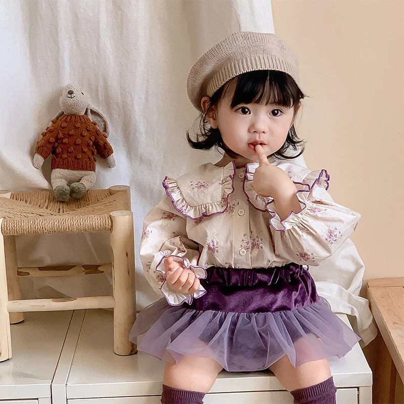 H1236新生儿婴儿衣服可爱兔耳朵碎花百搭衬衫洋气包屁裙两件套