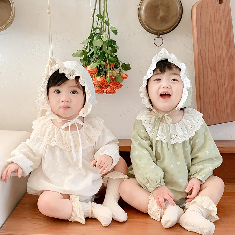 H802儿童包屁衣 新生儿洋气刺绣立体三角哈衣大翻领婴幼儿爬服
