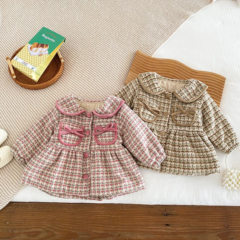 H1526婴儿外套女童棉服冬装夹棉加绒女宝宝棉袄儿童棉衣冬季