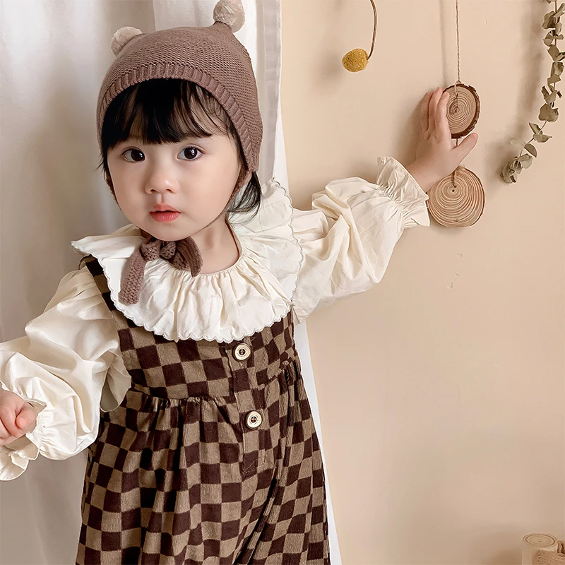 H1111婴儿衣服秋装新生儿女宝韩版百搭衬衫背带裤套装秋季连体衣