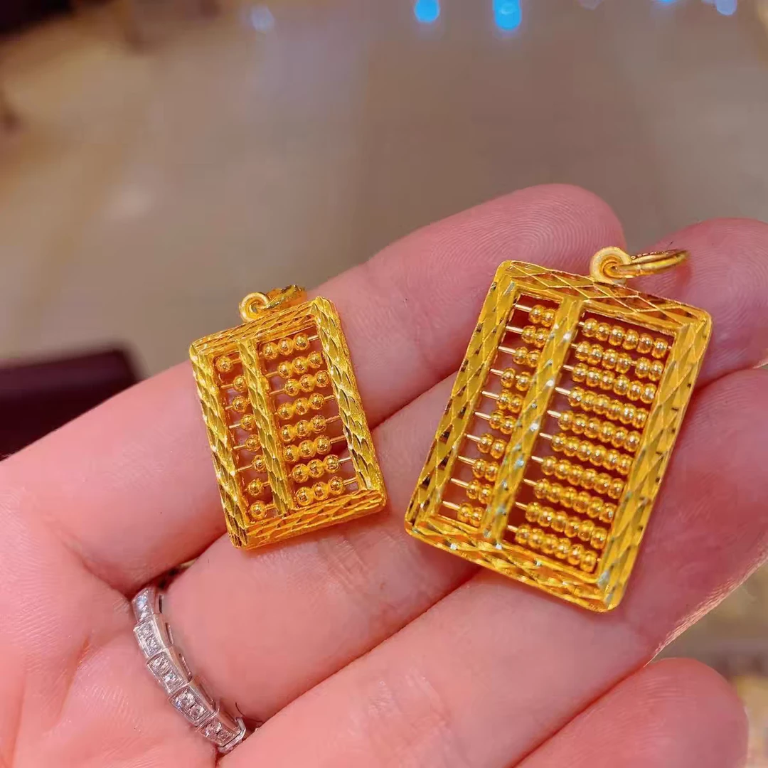 吊坠足银 包厚金工艺纯银亮闪如意算盘吊坠可转动吊坠女款毛衣链