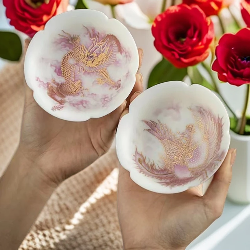 新款羊脂玉龙凤普洱青花汝窑白瓷珐琅彩鎏银水晶水晶茶杯单个茶杯