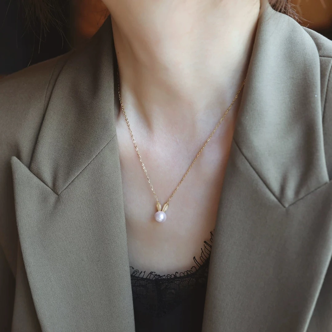 钛钢仿珍珠项链 时尚百搭小兔子项链22c900