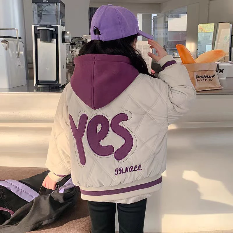 【现货】女童秋冬装棉衣2025新款中大儿童加厚连帽棉服女孩棒球服