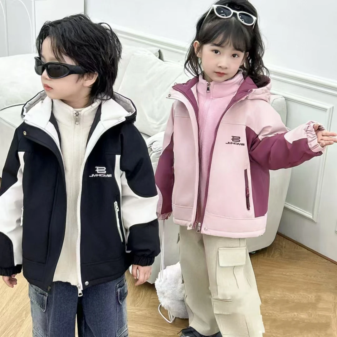 男女童装秋冬款2025新款中大儿童冲锋衣三合一摇粒绒加厚棉衣