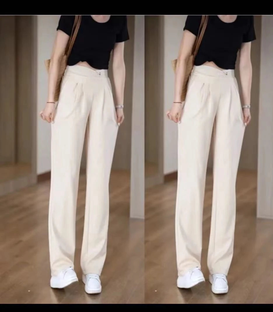 023#新中式窄版直筒裤女高腰显瘦时尚百搭垂感休闲垂感春夏新款
