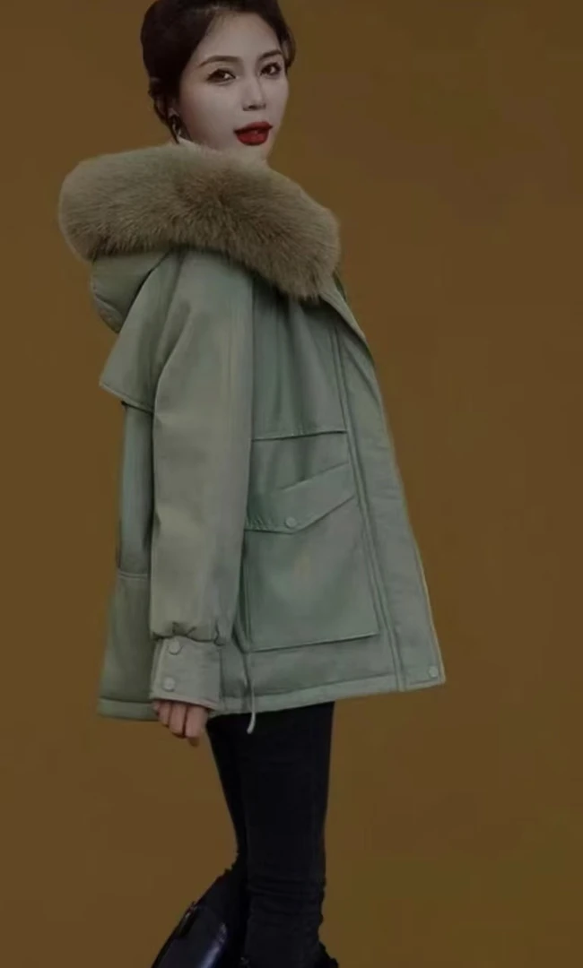 8861#口袋拉链款大毛领派克服女休闲百搭韩版时尚洋气潮流冬季