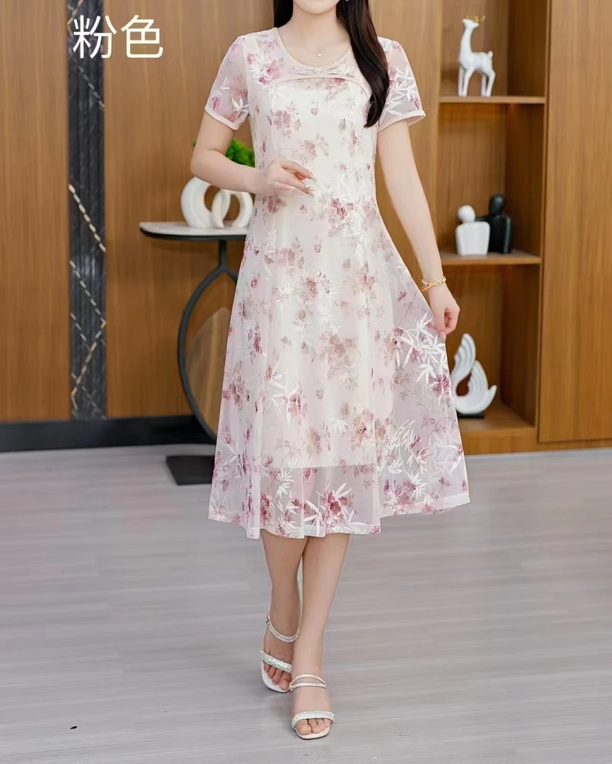 0309#盘扣款碎花连衣裙女显瘦时尚潮流气质百搭收腰夏季