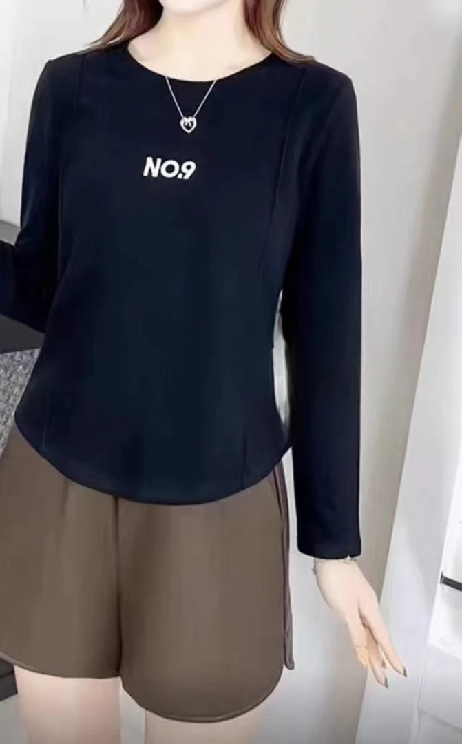 625#NO9字母款上衣打底衫女简约百搭时尚洋气显瘦秋冬女士
