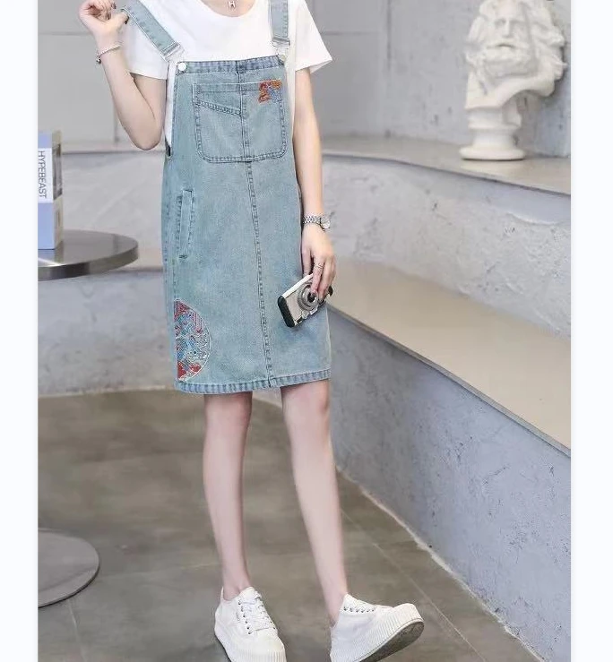 9938#国风背带裙两件套套装牛仔时尚休闲显瘦百搭减龄夏季短袖