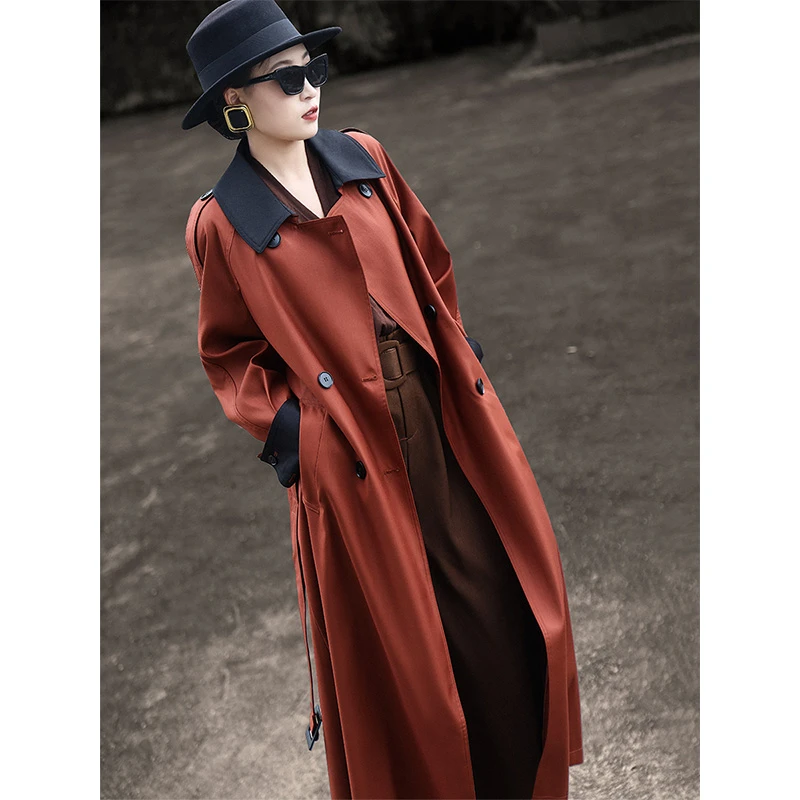 MEXCOCO/兰瑟儿新款气质高端拼接双排扣显瘦风衣外套M4WE0213