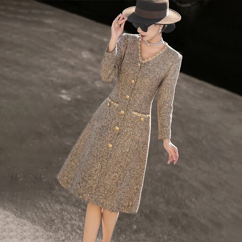 MEXCOCO/兰瑟儿秋季新款气质通勤修身显瘦长袖连衣裙女104DL2230