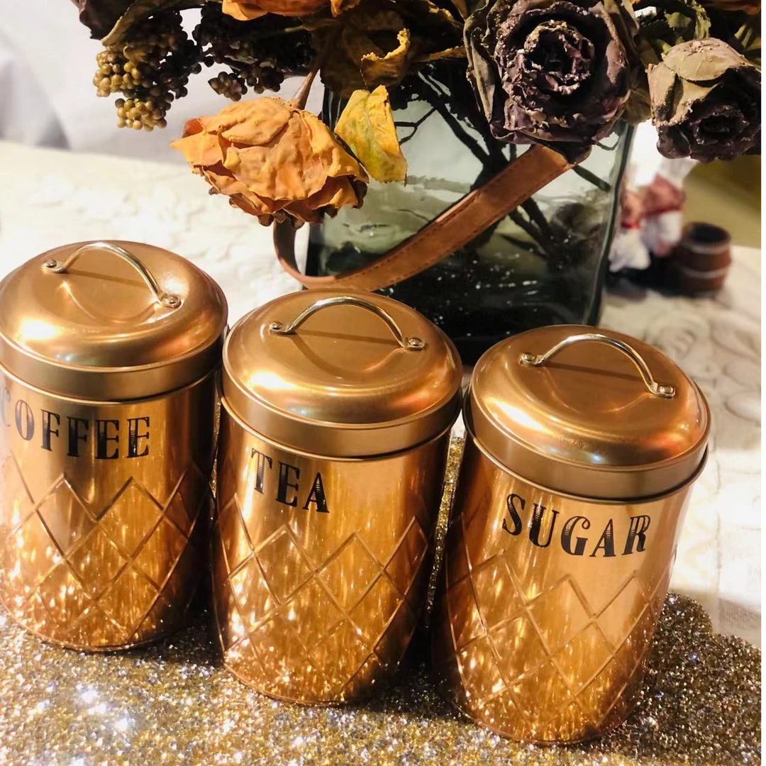 新疆包邮福利款大容量家用创意网红高档金色带盖茶盐罐储物