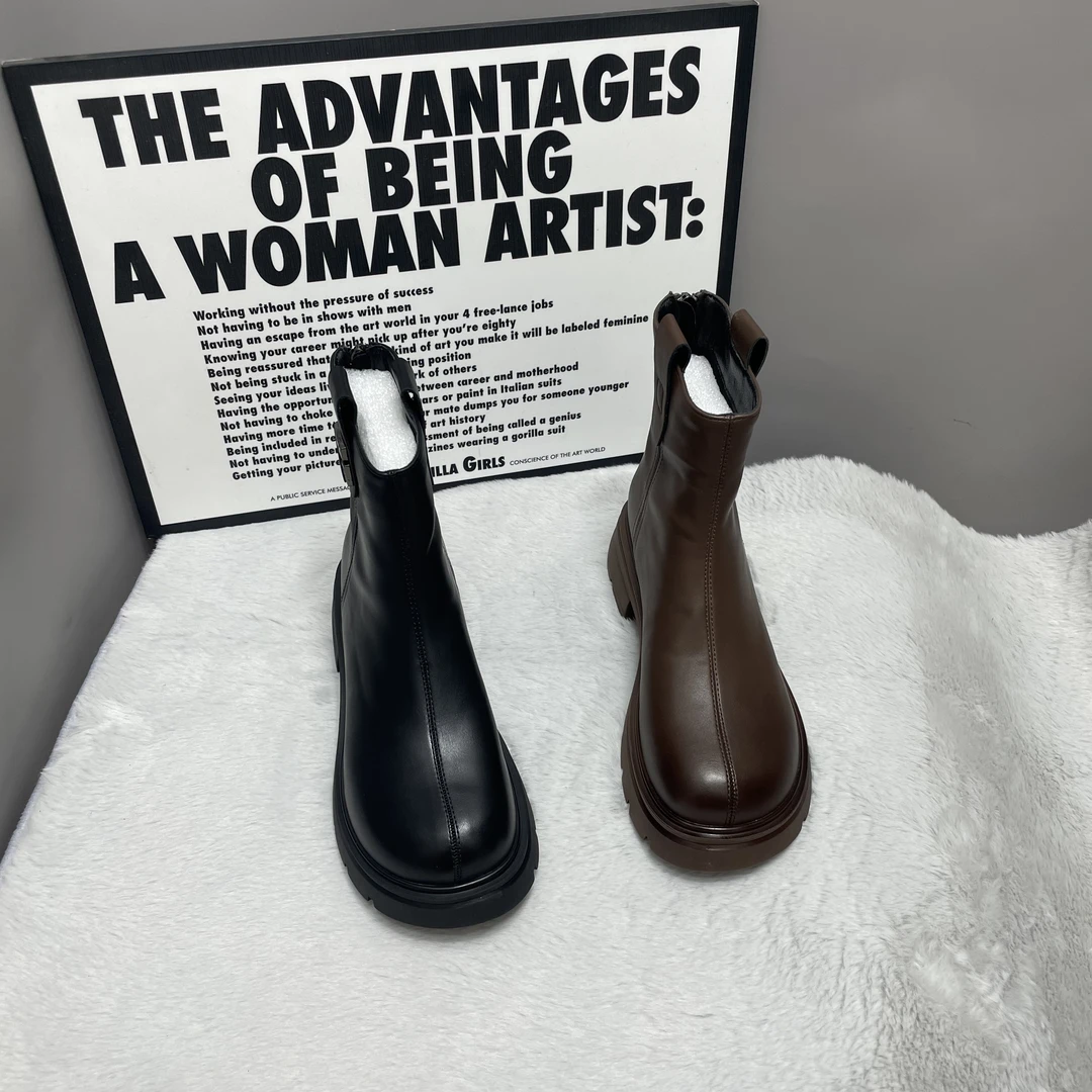 【单里/薄绒】2024新款英伦风舒适软底时尚百搭烟筒靴女马丁靴003