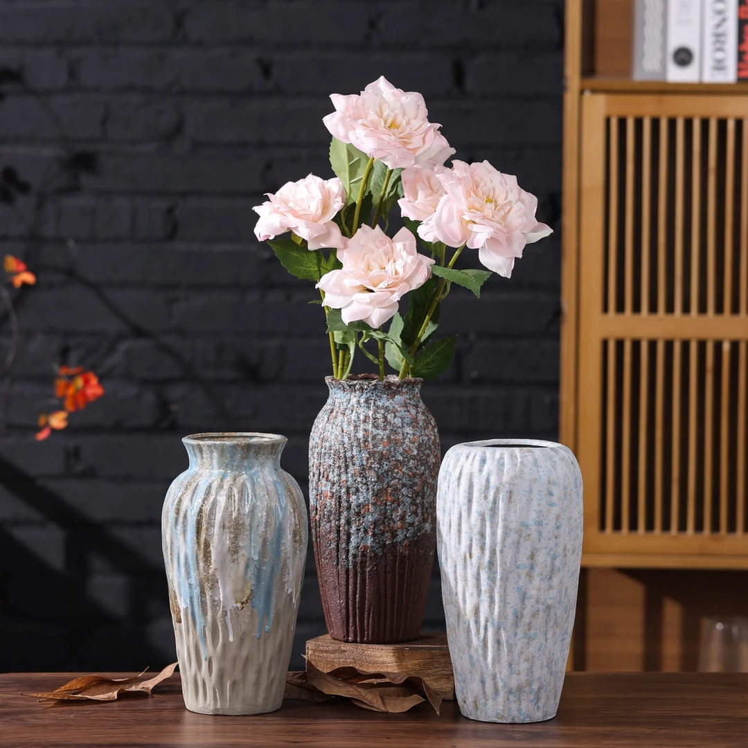 新中式复古陶瓷花瓶简约百搭水培干花玄关摆件餐摆花瓶花插拍照