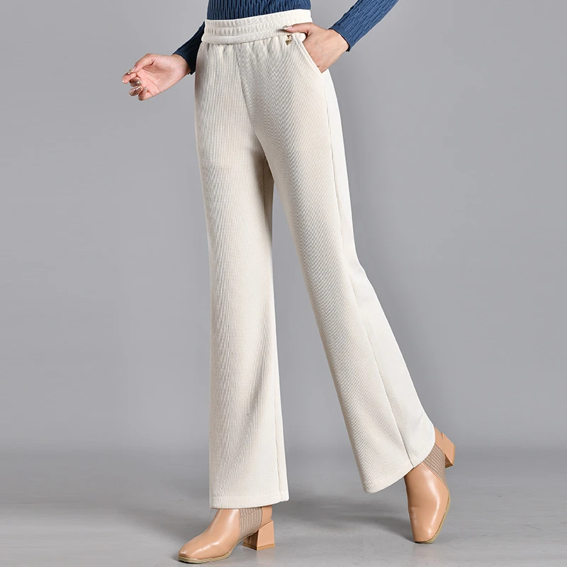 新款秋冬款精选条纹显瘦休闲百搭直筒高腰女裤