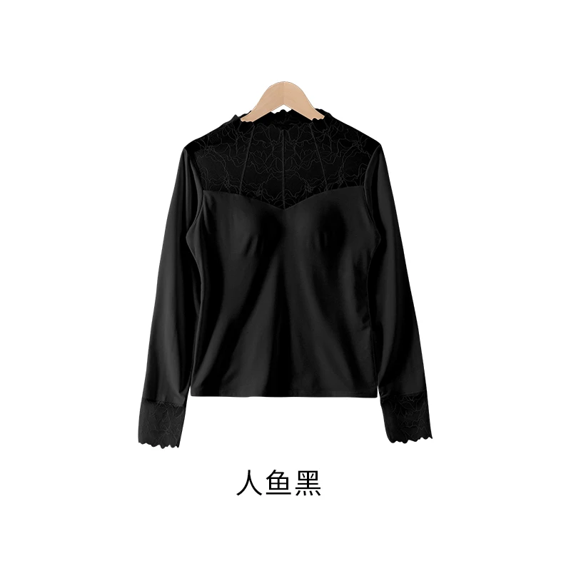 【清波严选】蕾丝半高领莫代尔长袖打底衫D0275