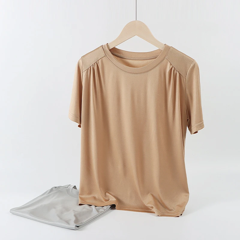 【棉客诚品】法式褶皱设计感醋酸宽松休闲短袖T袖D0190