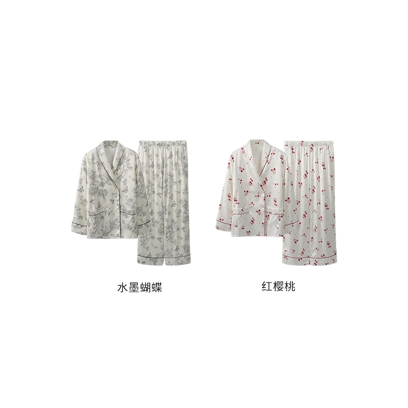 【军哥专属】缎面印花双层加绒长袖套装J0555