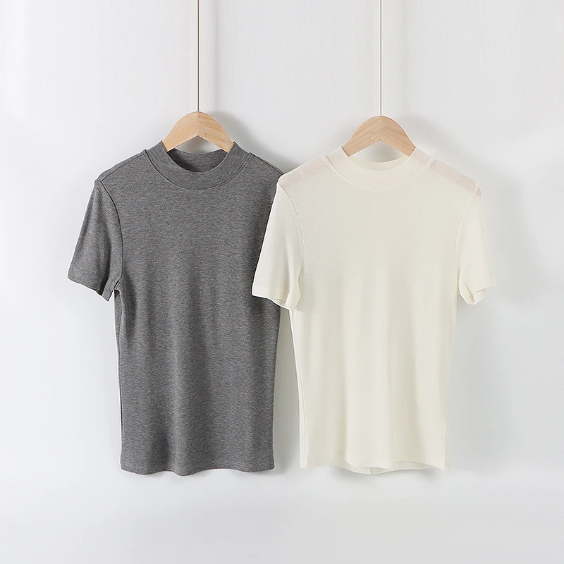 【棉客诚品】立领羊毛纯色基础短袖T恤D0186