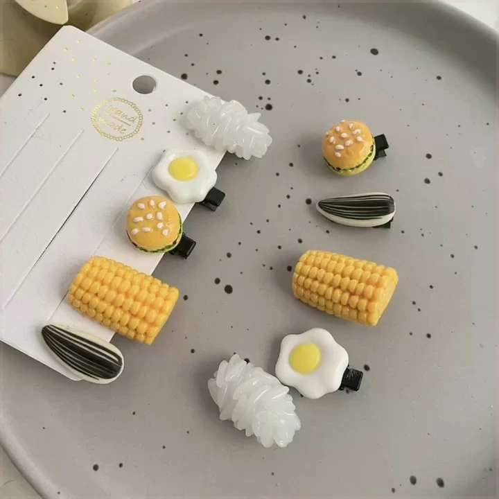 可爱仿真食物迷你夹奇奇怪怪瓜子玉米发夹搞怪食玩米饭荷包蛋夹子