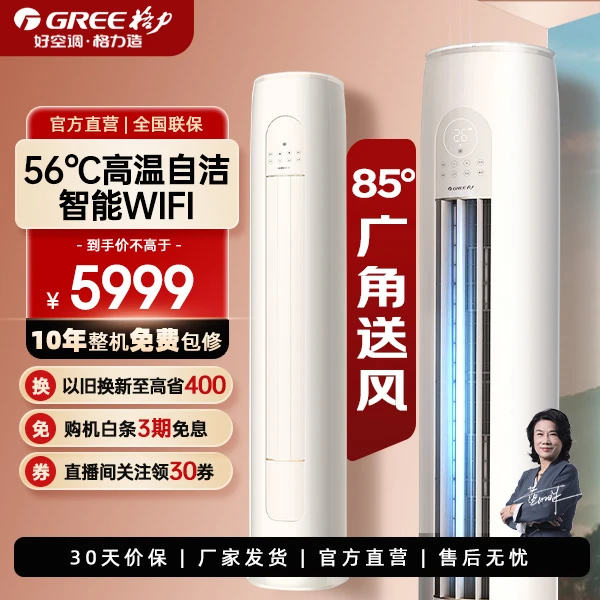 Gree/格力云逸-Ⅱ变频冷暖2/3匹3级能效柜机空调 珊瑚玉 立式智能