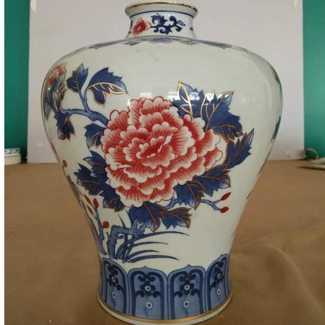 手工手绘新中式复古青花描金梅瓶客厅玄关摆件花瓶