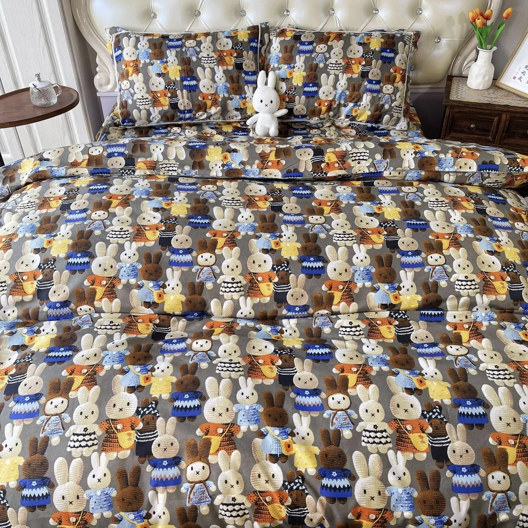 原棉粗布兔宝贝2*2.45棉布床单加厚缎条提花舒适亲肤四季款透气