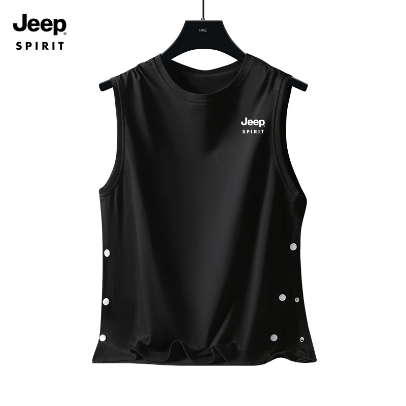 JEEPSPIRIT吉普纯棉背心男夏季薄款运动休闲宽松透气健身跑步t恤