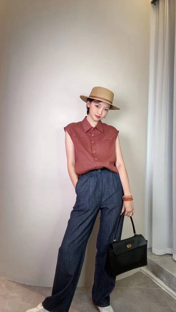 【亚楠本楠】大马拉◆凉爽丝滑垂感棉汉麻混纺透气柔软牛仔裤4888