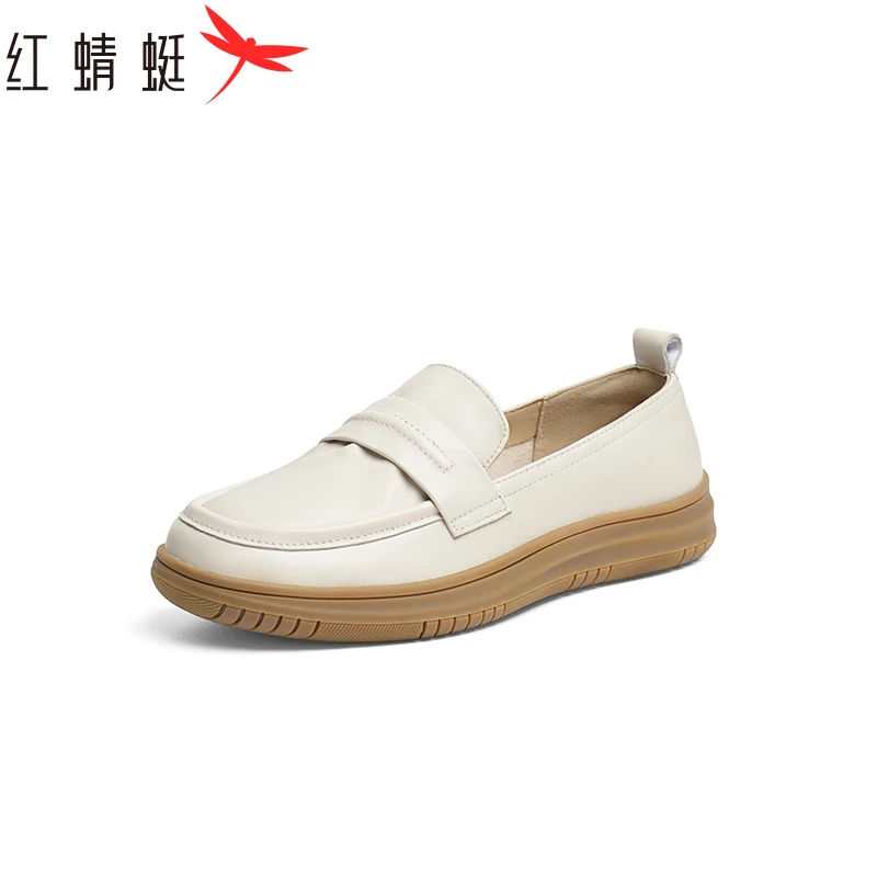 红蜻蜓皮鞋女真皮软底妈妈鞋2024秋冬新款一脚蹬女鞋中年女士鞋子
