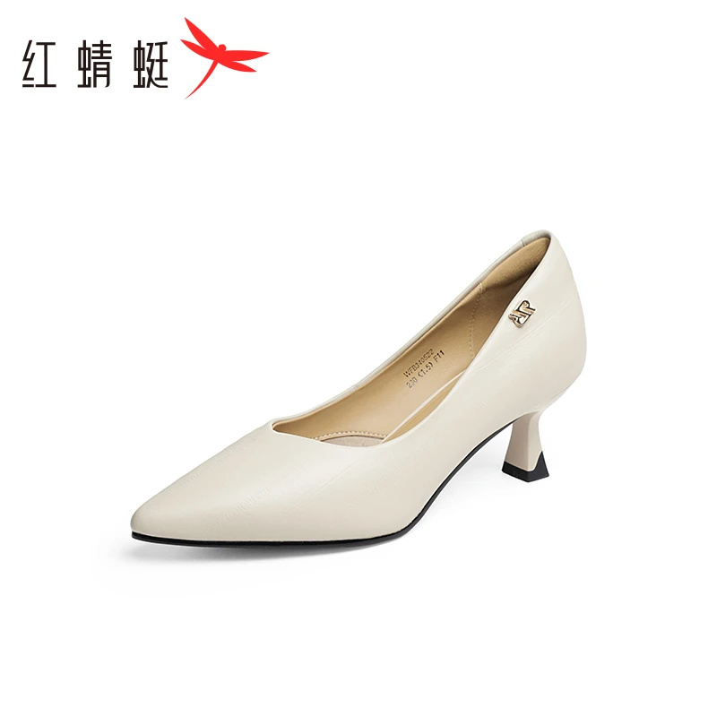 红蜻蜓高跟鞋2024新款尖头细跟女鞋皮鞋气质适合脚宽脚胖职业单鞋