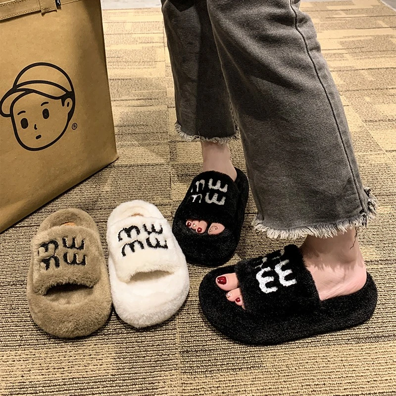 爆款厚底高级感毛毛拖鞋女外穿2024秋新款百搭居家洋气舒适一字拖