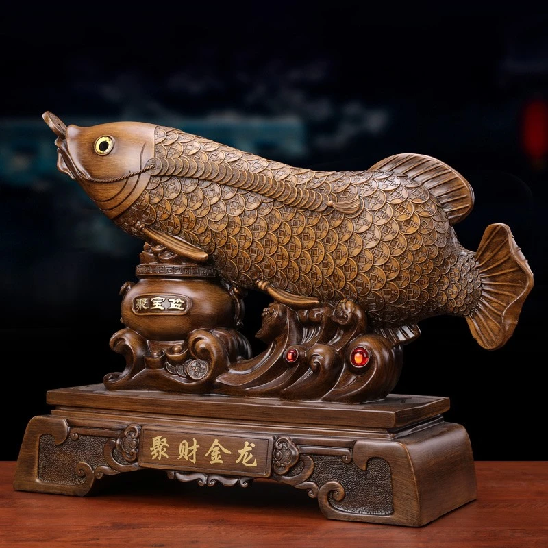 高档聚财金龙鱼摆件大号新中式办公室客厅酒柜装饰品开业礼物7127