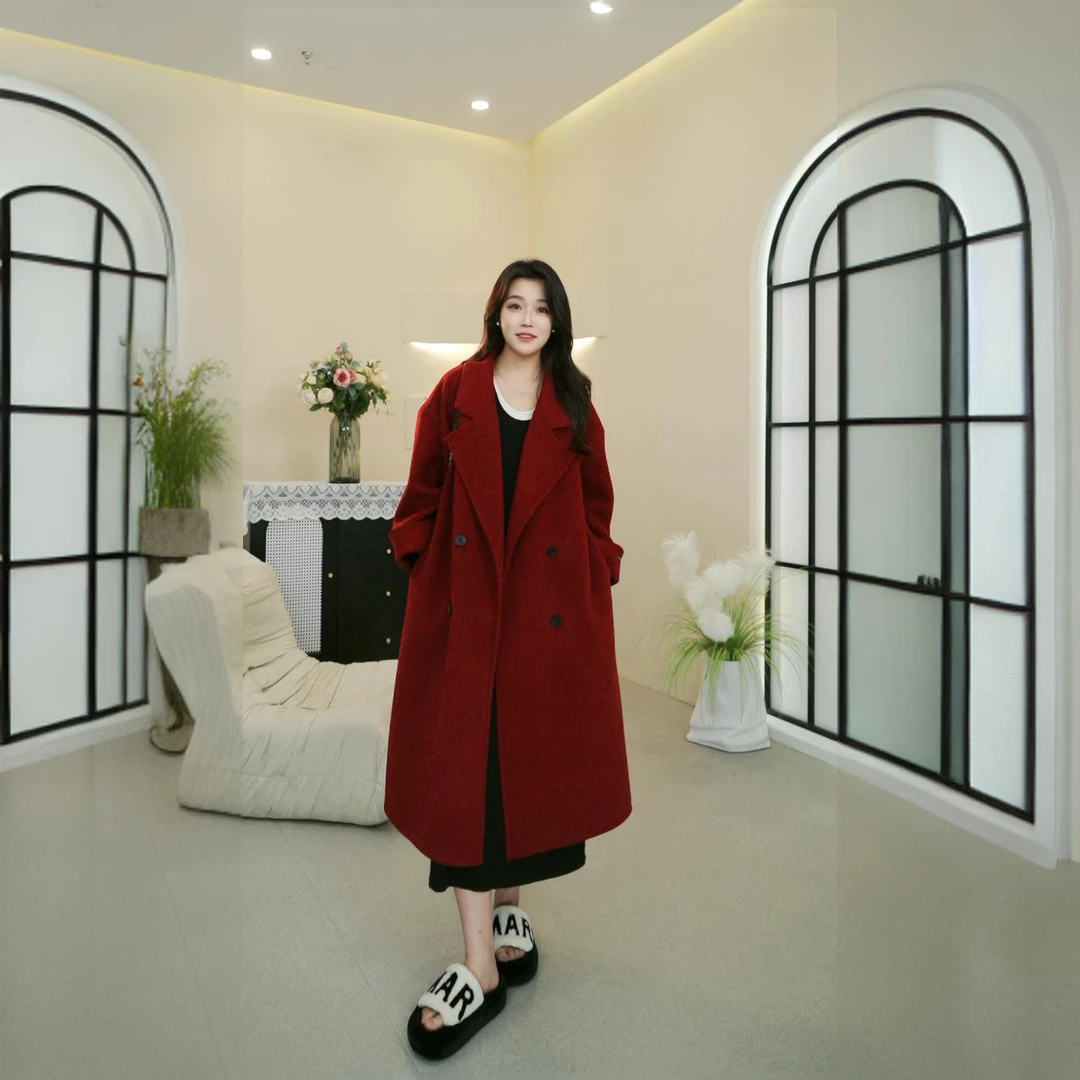 【诺诺】2024新款双面绒大衣外套冬季时尚秋季百搭韩版宽松赠送围巾