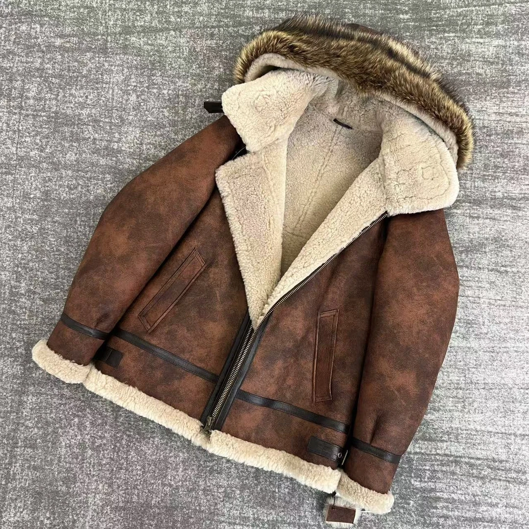 2023-9云雾棕B3进口土耳其原生态皮毛一体真皮皮衣皮草冬男装外套