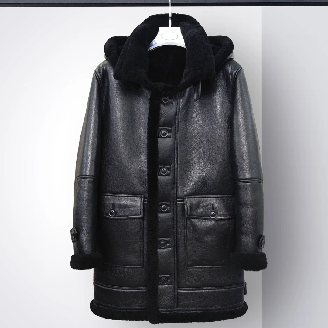 2336黑武士可拆帽土耳其原生态皮毛一体男外套冬皮草中长款