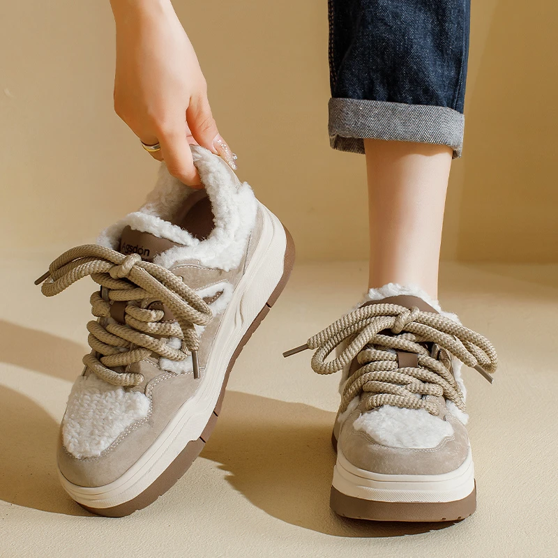 奥古狮登加绒棉鞋女2025新款秋季季加厚雪地靴厚底休闲运动小白鞋