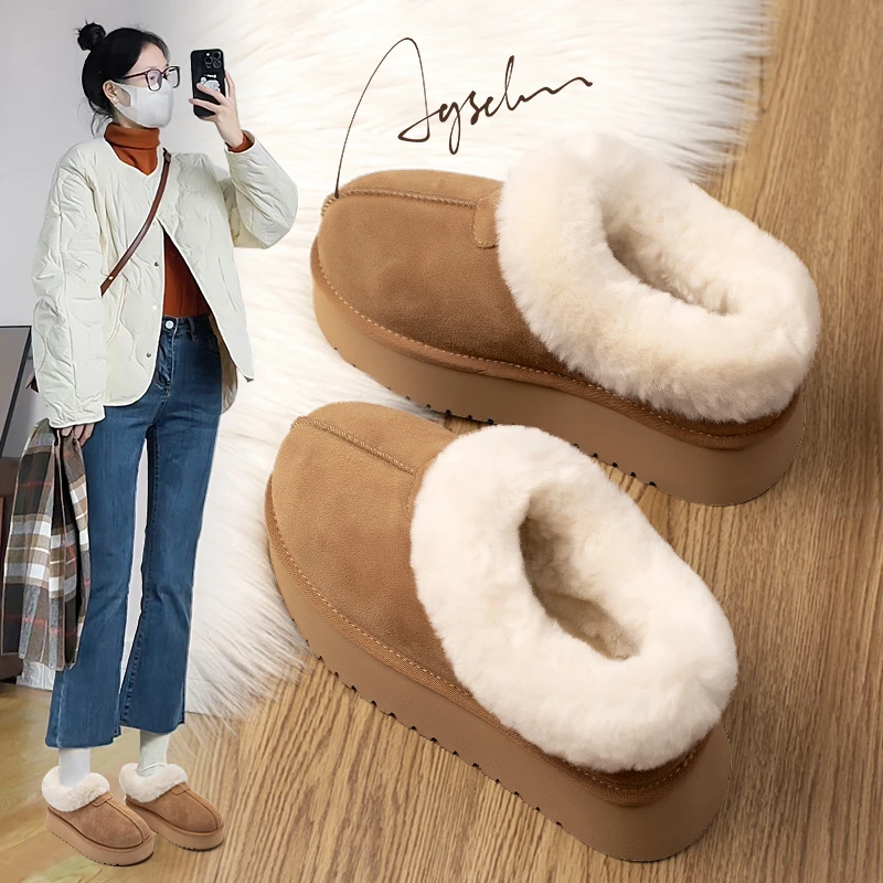 奥古狮登D雪地靴女款冬季新款加绒加厚毛毛棉鞋厚底保暖短靴子