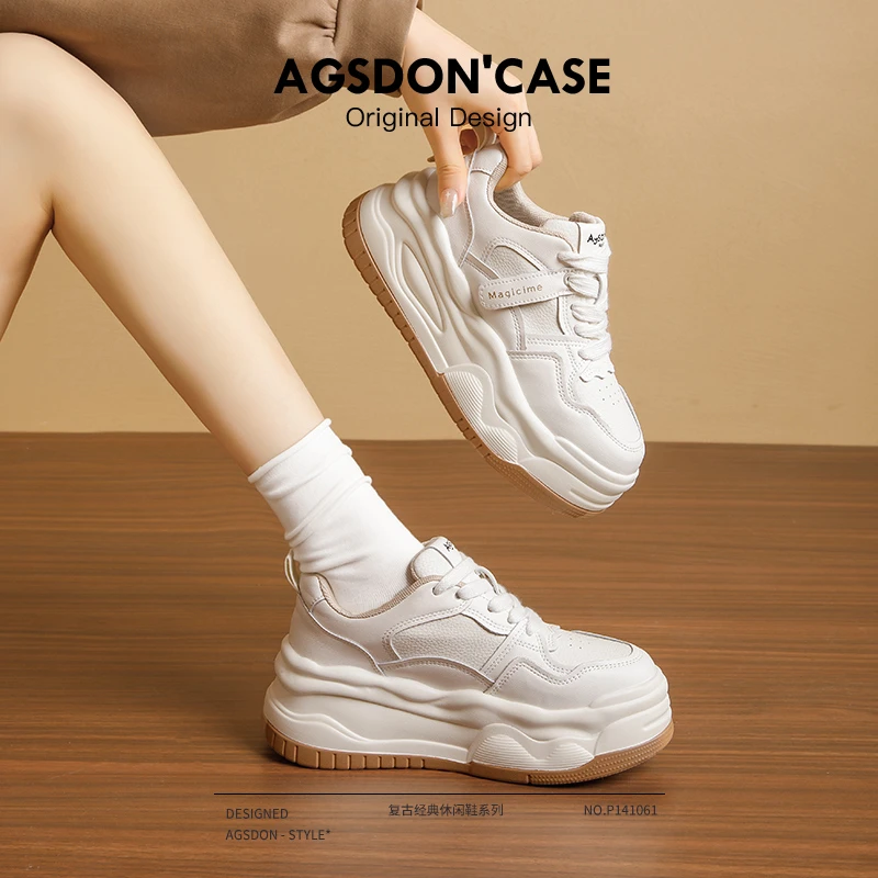 奥古狮登高级感小白鞋女2025新款秋季厚底面包板鞋拼色运动休闲鞋