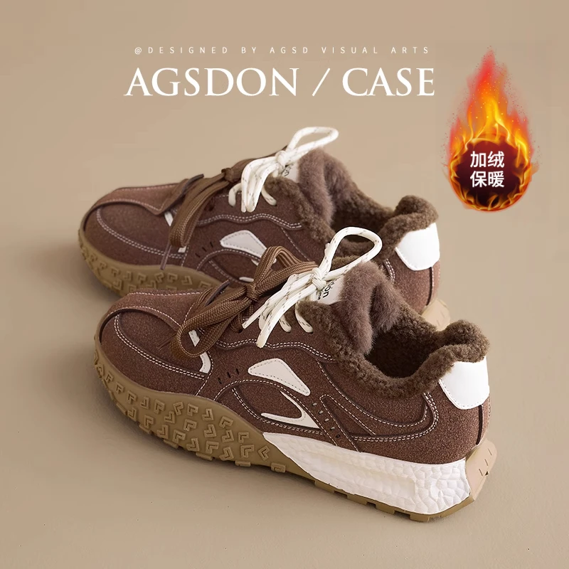 Y奥古狮登德训鞋女2025新款冬季加绒厚底棉鞋增高复古运动阿甘鞋Y